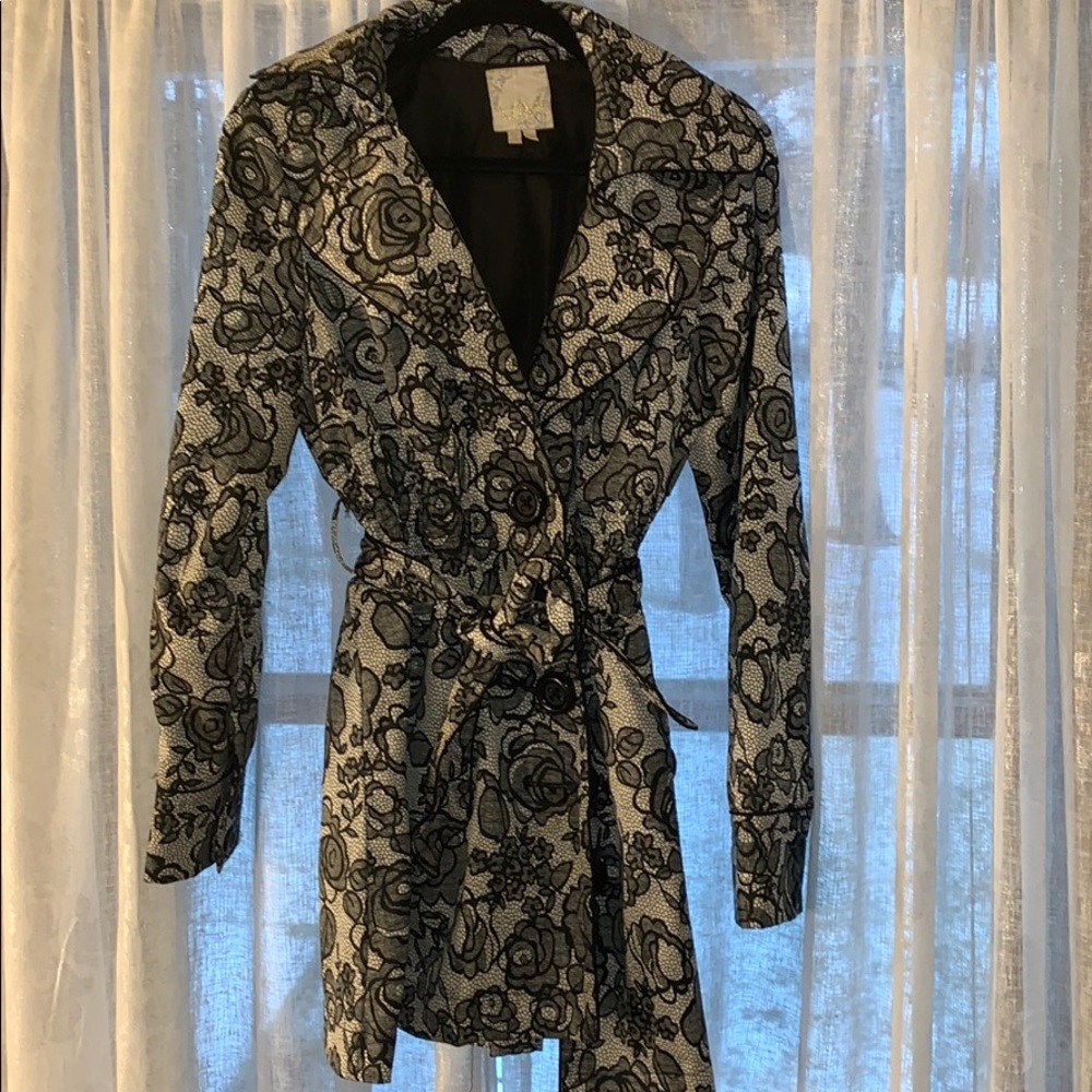 Floral Print Black and White Trench Coat